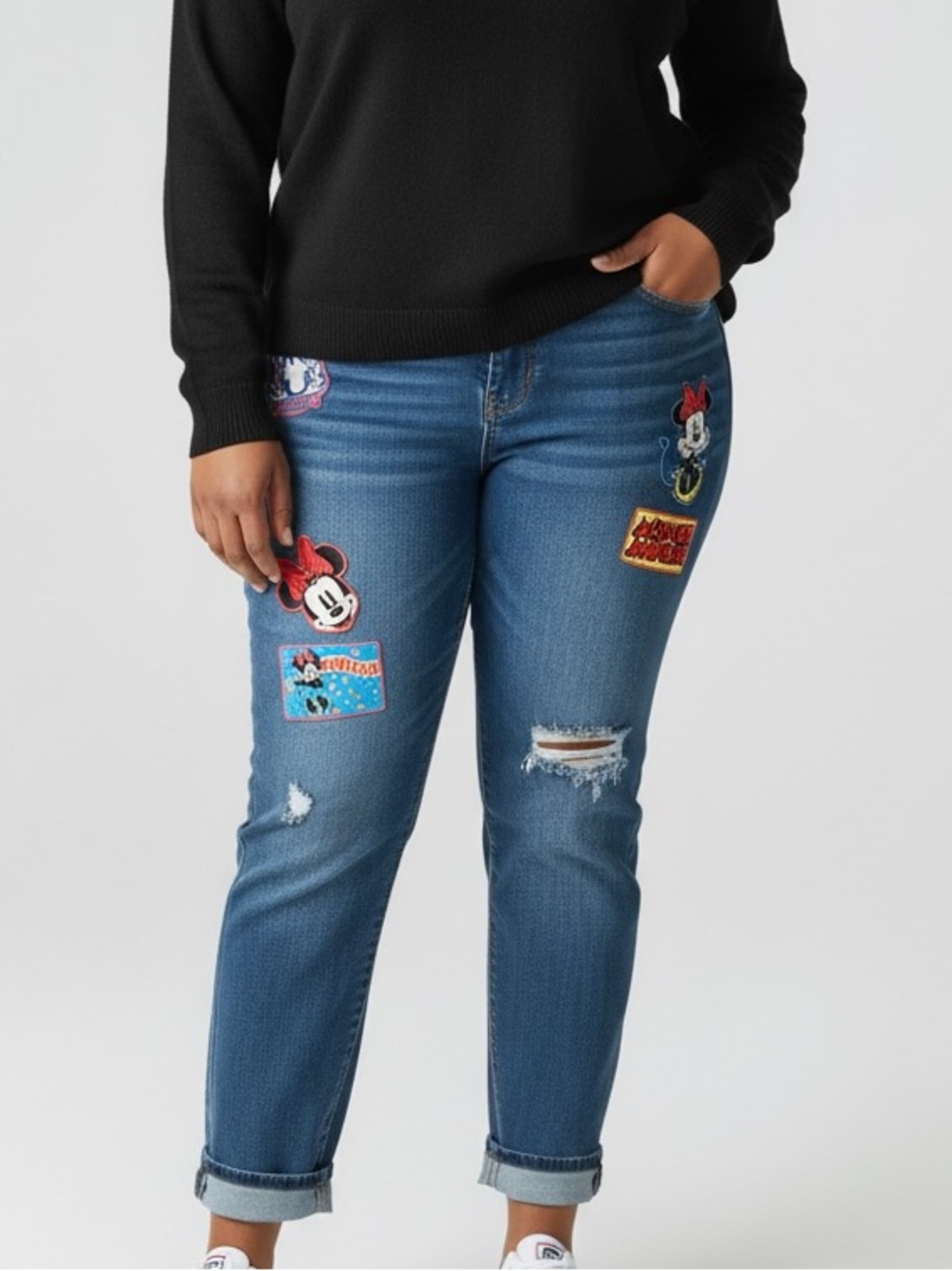 Torrid x Disney Minnie Mouse Patched Distressed Jeans